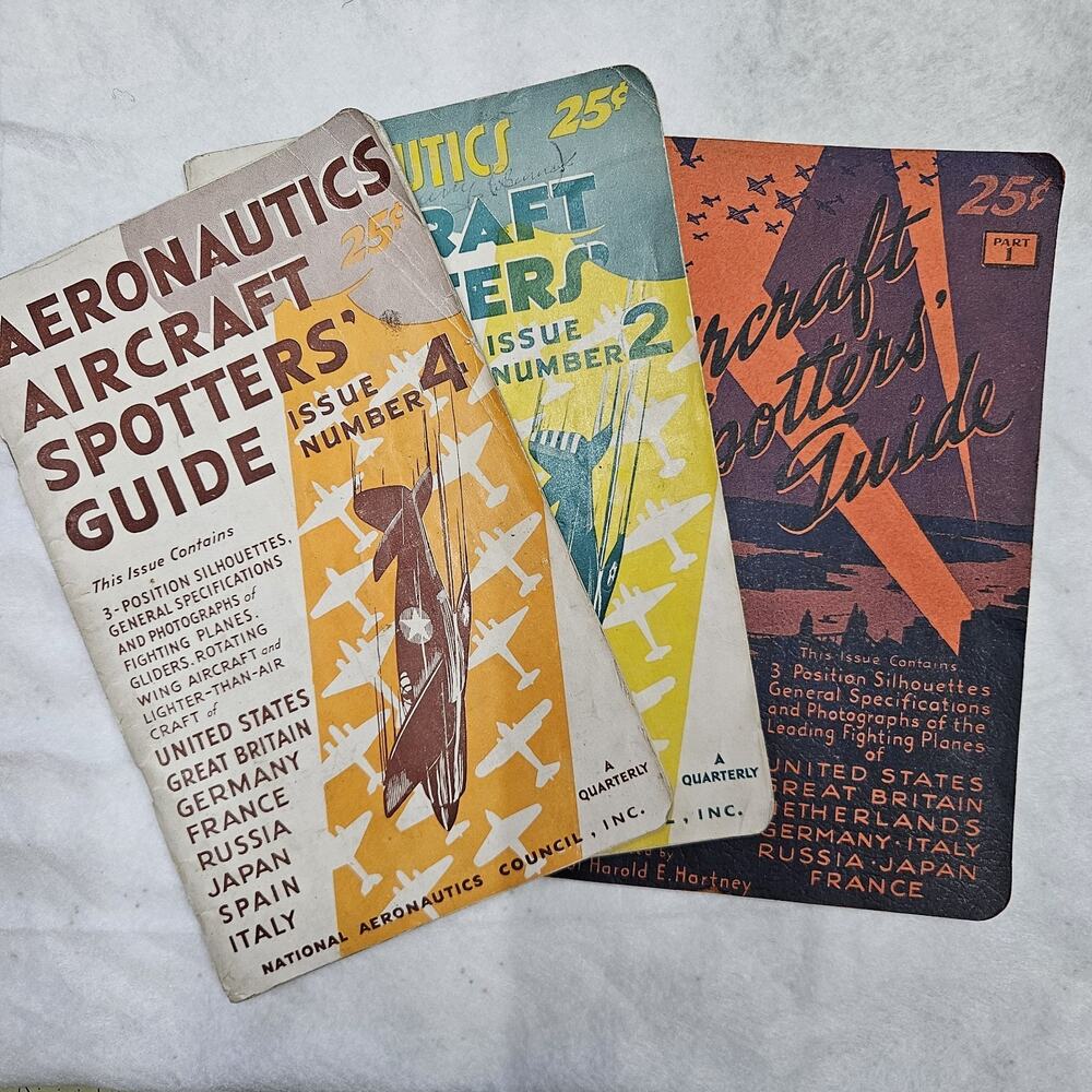 3 World War Two 1942 Aircraft Spotters Guide Books Lot Numbers 1 2 & 4 Planes